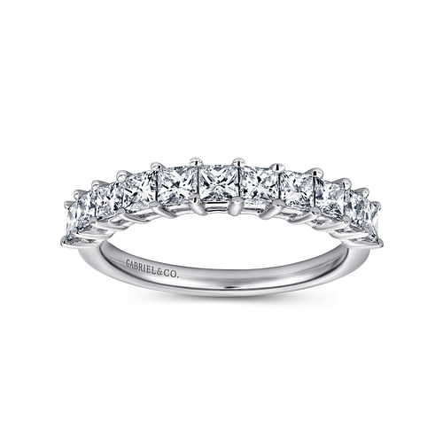 14K White Gold Princess Cut 11 Stone Prong Set Diamond Wedding Band