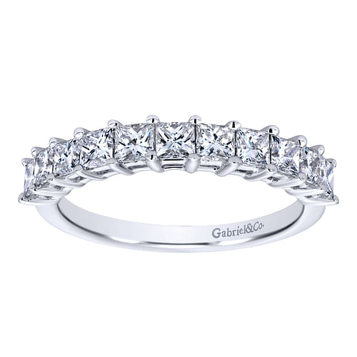 14K White Gold Princess Cut 11 Stone Prong Set Diamond Wedding Band