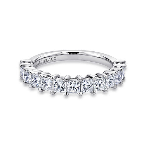 14K White Gold Princess Cut 13 Stone Prong Set Diamond Anniversary Band