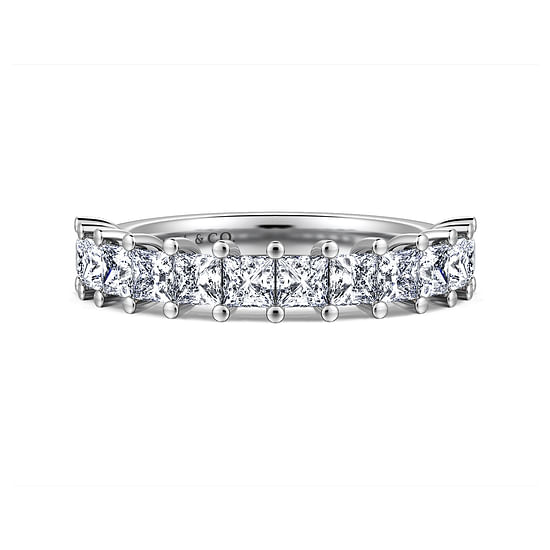 Gabriel - 14K White Gold Princess Cut 13 Stone Shared Prong Diamond Anniversary Band