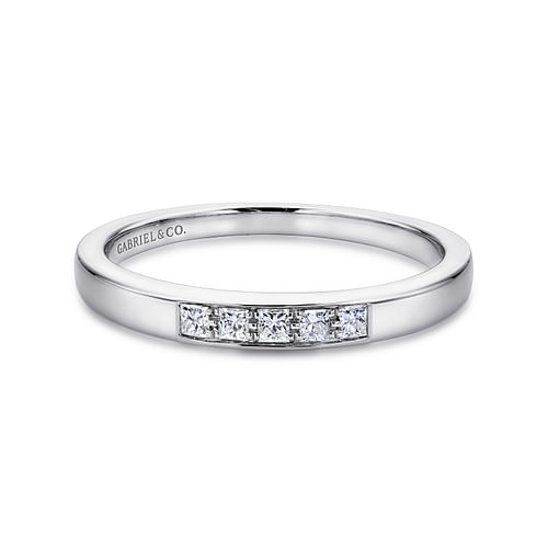 14K White Gold Princess Cut 5 Stone Prong Channel Set Diamond Wedding Band