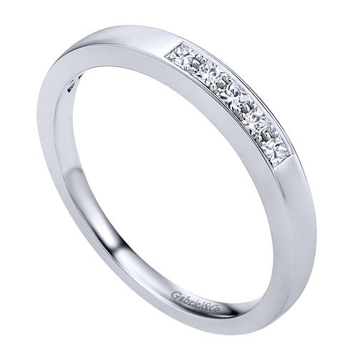14K White Gold Princess Cut 5 Stone Prong Channel Set Diamond Wedding Band