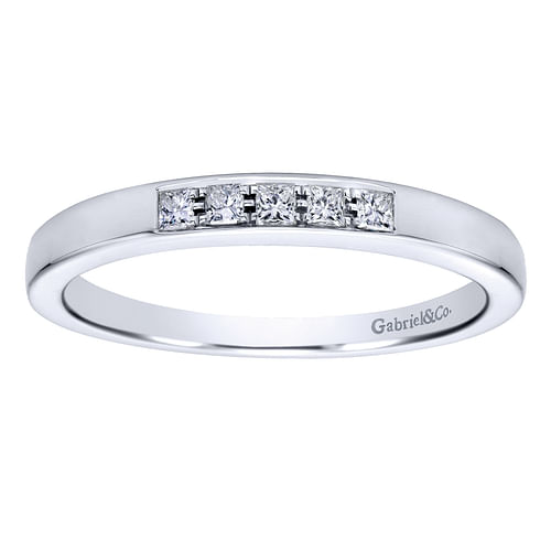 14K White Gold Princess Cut 5 Stone Prong Channel Set Diamond Wedding Band