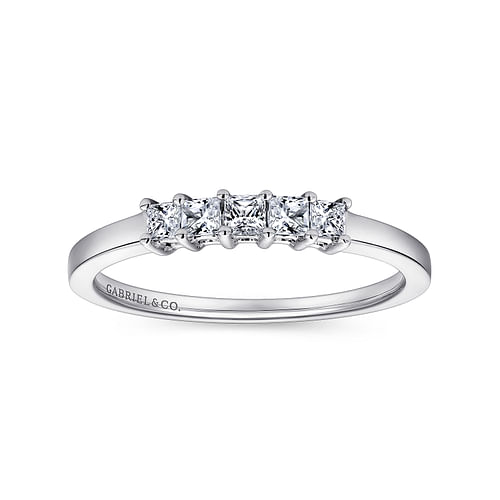 14K White Gold Princess Cut 5 Stone Prong Set Diamond Wedding Band