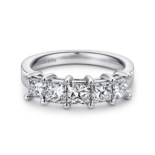 14K White Gold Princess Cut 5 Stone Prong Set Diamond Wedding Band