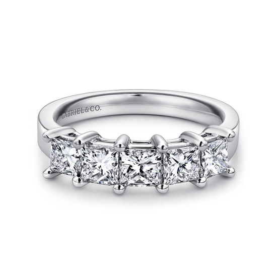 Gabriel - 14K White Gold Princess Cut 5 Stone Prong Set Diamond Wedding Band