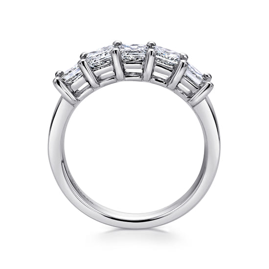 14K White Gold Princess Cut 5 Stone Prong Set Diamond Wedding Band angle 2 14K White Gold Princess Cut 5 Stone Prong Set Diamond Wedding Band angle 2