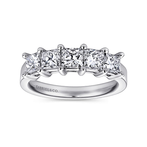 14K White Gold Princess Cut 5 Stone Prong Set Diamond Wedding Band