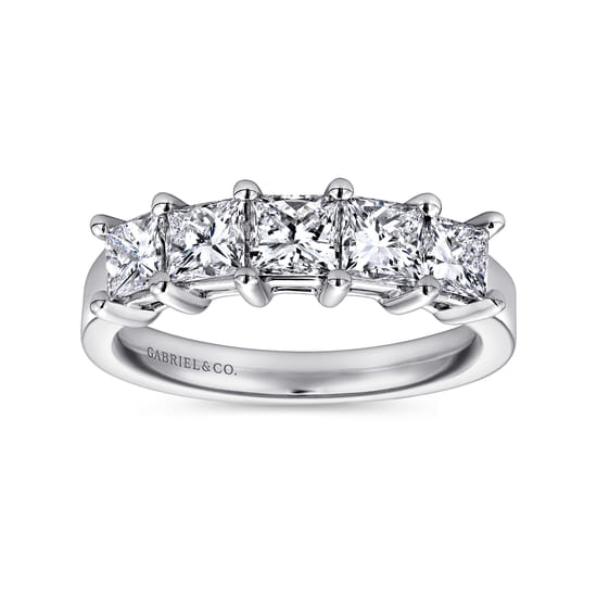 14K White Gold Princess Cut 5 Stone Prong Set Diamond Wedding Band angle 4 14K White Gold Princess Cut 5 Stone Prong Set Diamond Wedding Band angle 4