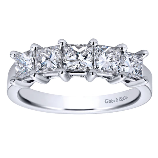 14K White Gold Princess Cut 5 Stone Prong Set Diamond Wedding Band angle 5 14K White Gold Princess Cut 5 Stone Prong Set Diamond Wedding Band angle 5