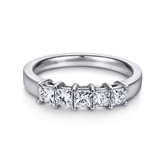 Gabriel - 14K White Gold Princess Cut 5 Stone Prong Set Diamond Wedding Band