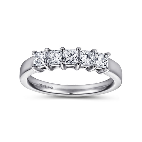 14K White Gold Princess Cut 5 Stone Prong Set Diamond Wedding Band