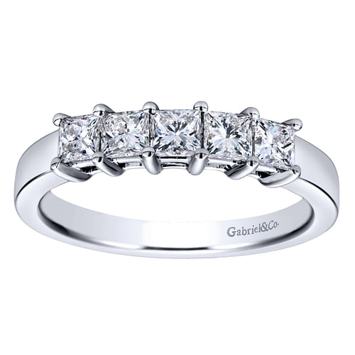 14K White Gold Princess Cut 5 Stone Prong Set Diamond Wedding Band