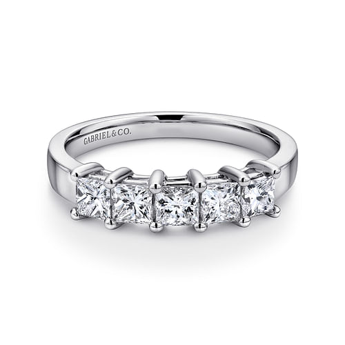 14K White Gold Princess Cut 5 Stone Prong Set Diamond Wedding Band