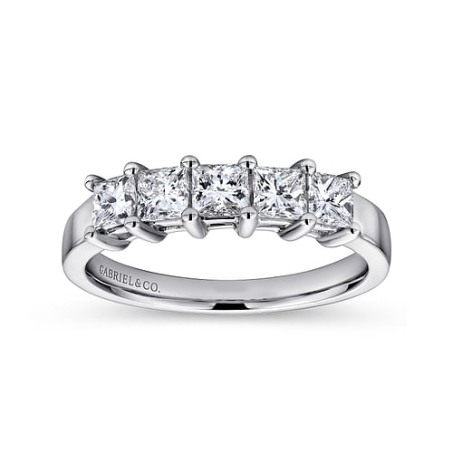 14K White Gold Princess Cut 5 Stone Prong Set Diamond Wedding Band