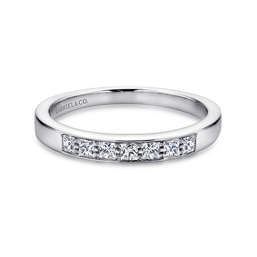 14K White Gold Princess Cut 7 Stone Prong Channel Set Diamond Wedding Band