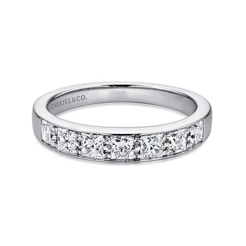 14K White Gold Princess Cut 7 Stone Prong Channel Set Diamond Wedding Band