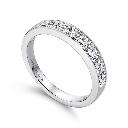 14K White Gold Princess Cut 7 Stone Prong Channel Set Diamond Wedding Band