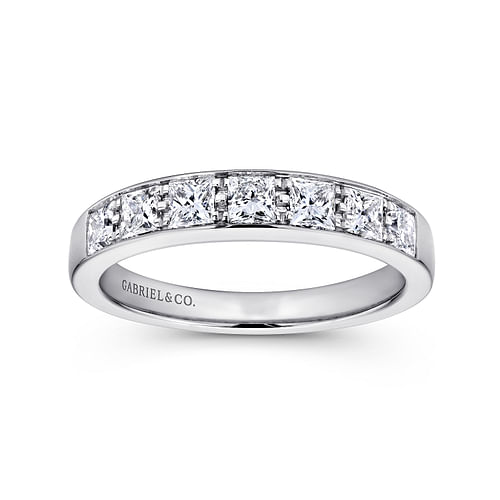 14K White Gold Princess Cut 7 Stone Prong Channel Set Diamond Wedding Band