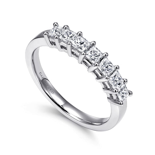 14K White Gold Princess Cut 7 Stone Prong Set Diamond Wedding Band