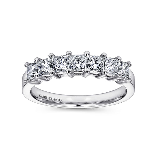 14K White Gold Princess Cut 7 Stone Prong Set Diamond Wedding Band