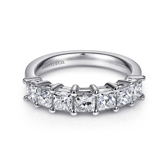 Gabriel - 14K White Gold Princess Cut 7 Stone Prong Set Diamond Wedding Band