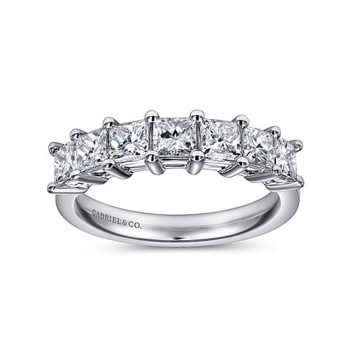 14K White Gold Princess Cut 7 Stone Prong Set Diamond Wedding Band