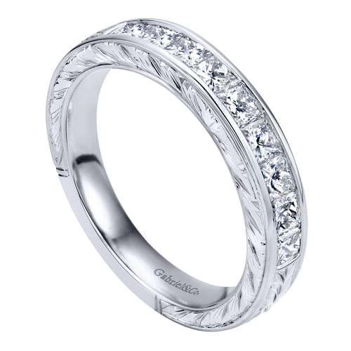 14K White Gold Princess Cut 9 Stone Channel Set Diamond Wedding Band with Engraving