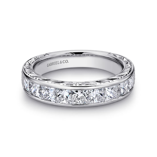 Gabriel - 14K White Gold Princess Cut 9 Stone Channel Set Diamond Wedding Band with Engraving