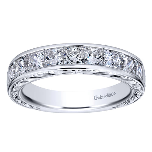 14K White Gold Princess Cut 9 Stone Channel Set Diamond Wedding Band with Engraving
