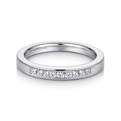 14K White Gold Princess Cut 9 Stone Channel Set Diamond Wedding Band