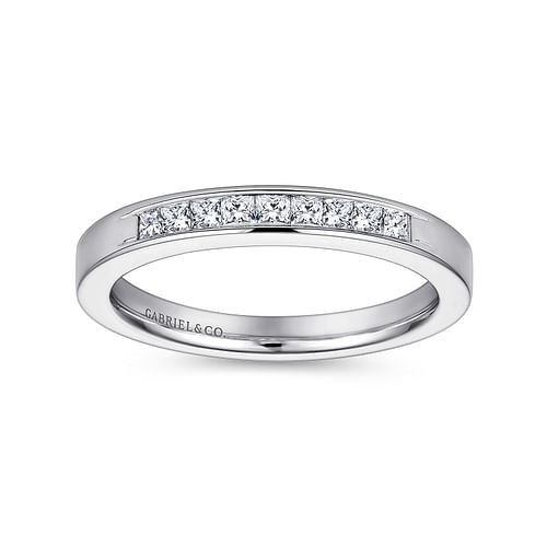 14K White Gold Princess Cut 9 Stone Channel Set Diamond Wedding Band