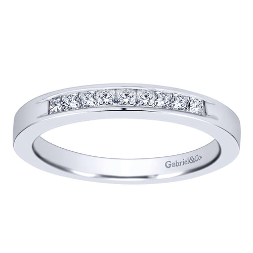 14K White Gold Princess Cut 9 Stone Channel Set Diamond Wedding Band