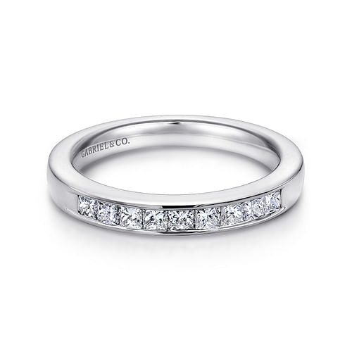 14K White Gold Princess Cut 9 Stone Channel Set Diamond Wedding Band