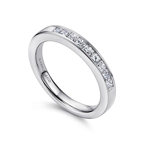 14K White Gold Princess Cut 9 Stone Channel Set Diamond Wedding Band