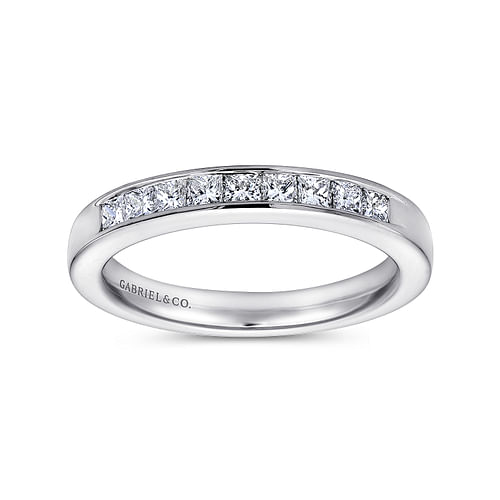 14K White Gold Princess Cut 9 Stone Channel Set Diamond Wedding Band