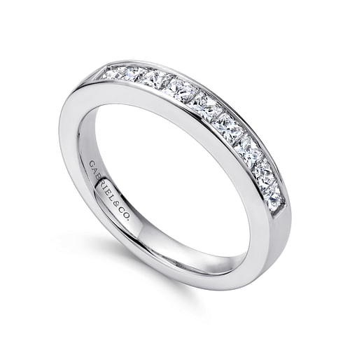 14K White Gold Princess Cut 9 Stone Channel Set Diamond Wedding Band