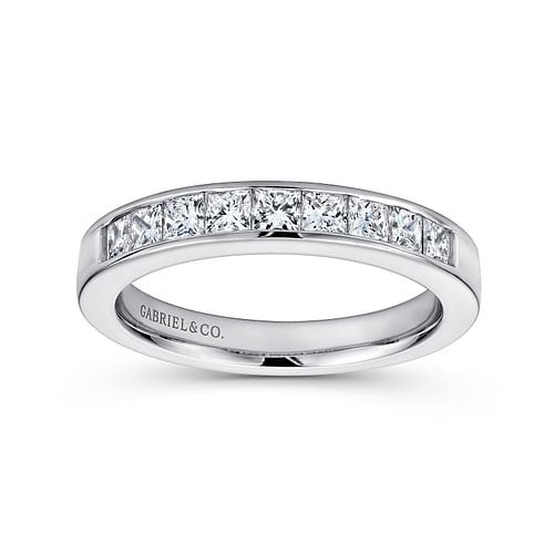 14K White Gold Princess Cut 9 Stone Channel Set Diamond Wedding Band