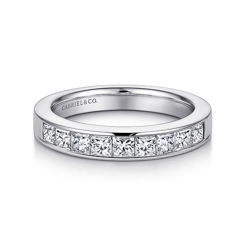 14K White Gold Princess Cut 9 Stone Channel Set Diamond Wedding Band