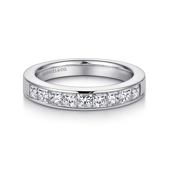 Gabriel - 14K White Gold Princess Cut 9 Stone Channel Set Diamond Wedding Band