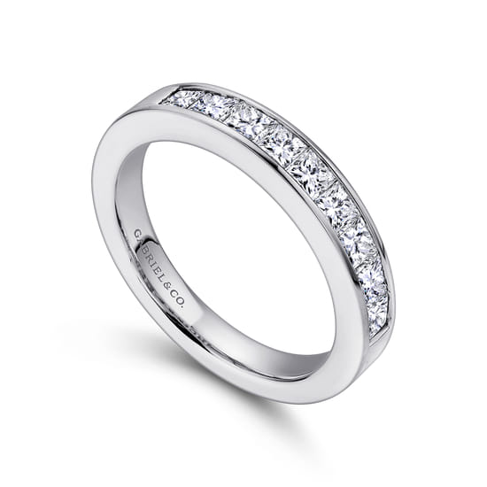 14K White Gold Princess Cut 9 Stone Channel Set Diamond Wedding Band angle 3