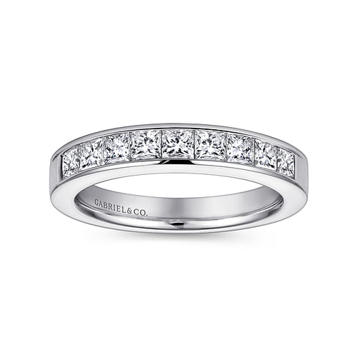 14K White Gold Princess Cut 9 Stone Channel Set Diamond Wedding Band