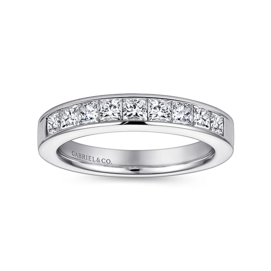 14K White Gold Princess Cut 9 Stone Channel Set Diamond Wedding Band angle 4