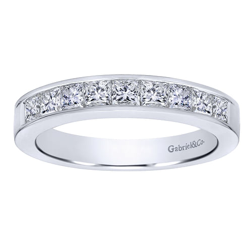 14K White Gold Princess Cut 9 Stone Channel Set Diamond Wedding Band