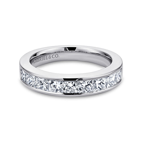 14K White Gold Princess Cut 9 Stone Channel Set Diamond Wedding Band