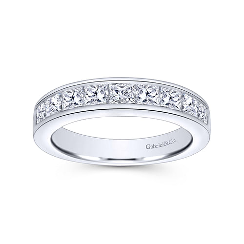 14K White Gold Princess Cut 9 Stone Channel Set Diamond Wedding Band