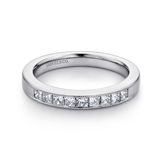 Gabriel - 14K White Gold Princess Cut 9 Stone Channel Set Diamond Wedding Band