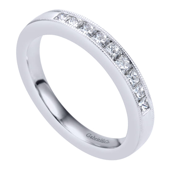 14K White Gold Princess Cut 9 Stone Channel Set Diamond Wedding Band angle 3 14K White Gold Princess Cut 9 Stone Channel Set Diamond Wedding Band angle 3