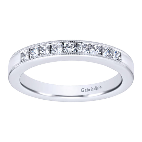 14K White Gold Princess Cut 9 Stone Channel Set Diamond Wedding Band angle 5 14K White Gold Princess Cut 9 Stone Channel Set Diamond Wedding Band angle 5