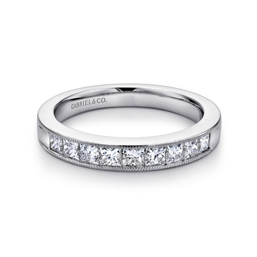 14K White Gold Princess Cut 9 Stone Channel Set Diamond Wedding Band